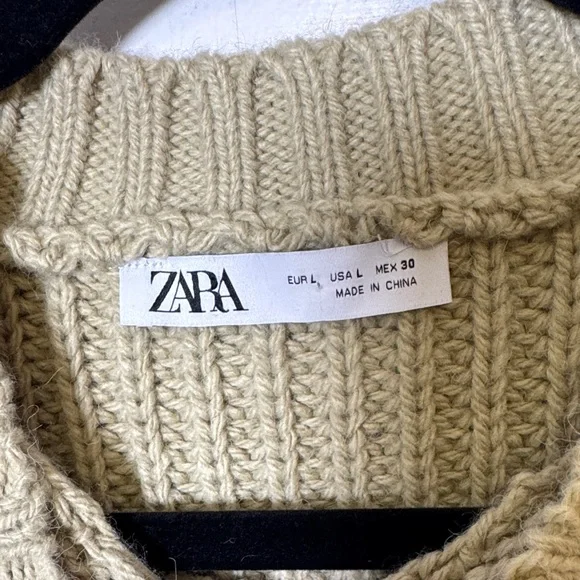 Zara Chunky Knit Pocket Sweater Sage Green Cropped Boxy Cozy Pullover Large - Picture 2 of 11